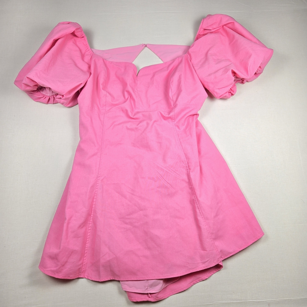 NWT Fashion Nova 3x Vibrant Pink Mini Dress Cutout Back Bow Tie Puff Sleeves